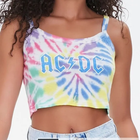 Forever 21 Tie-Dye AC/DC Cropped Cami Spaghetti-strap Size Juniors 2X/3X - Picture 12 of 12
